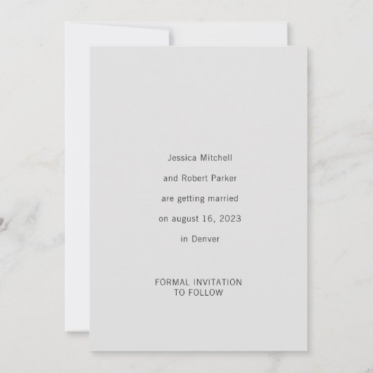 Minimal moderne, süße Hochzeit Save The Date (Rückseite)