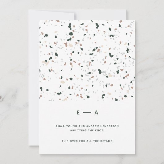 Minimal moderne Terrazzo Muster Grün rosa Hochzeit Einladung (Vorderseite)