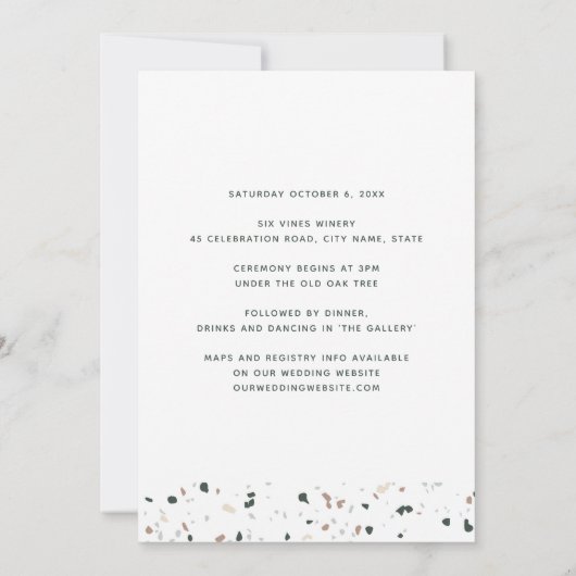 Minimal moderne Terrazzo Muster Grün rosa Hochzeit Einladung (Rückseite)