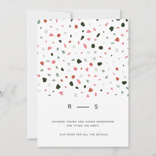 Minimal moderne Terrazzo Muster Grün rosa Hochzeit Einladung (Vorderseite)