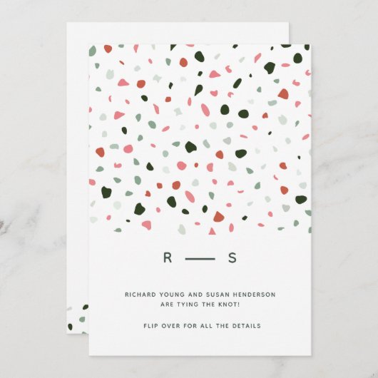 Minimal moderne Terrazzo Muster Grün rosa Hochzeit Einladung (Vorne/Hinten)