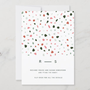 Minimal moderne Terrazzo Muster Grün rosa Hochzeit Einladung