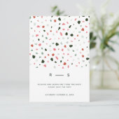 Minimal moderne Terrazzo Muster Grün rosa Hochzeit Save The Date (Stehend Vorderseite)