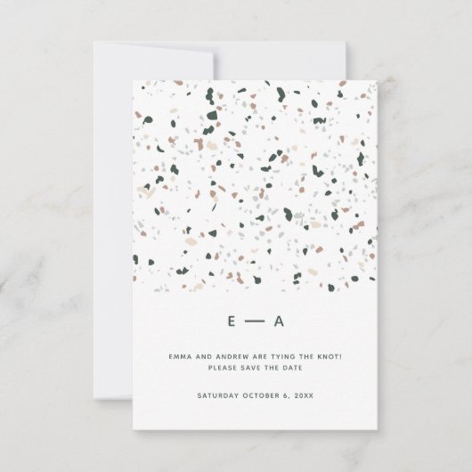 Minimal moderne Terrazzo Muster Grün rosa Hochzeit Save The Date (Vorderseite)