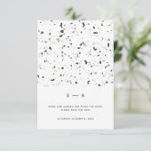 Minimal moderne Terrazzo Muster Grün rosa Hochzeit Save The Date (Stehend Vorderseite)