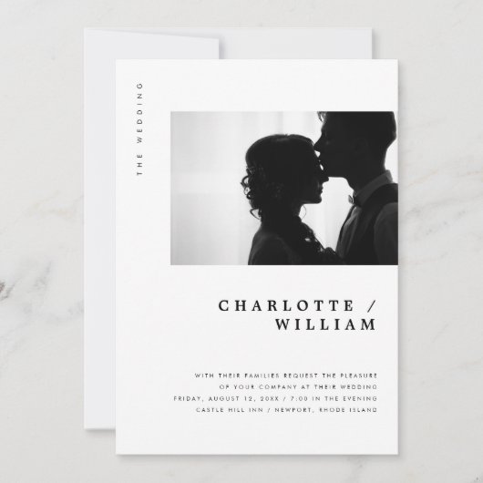 Minimal moderne Typografie Foto Hochzeit Einladung (Vorderseite)
