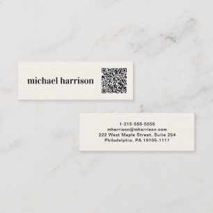 Minimal moderne Typografie QR Code Cream Mini Visitenkarte
