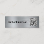Minimal moderne Typografie QR Code Silver Mini Visitenkarte (Vorderseite)