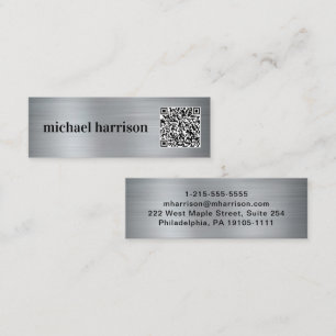 Minimal moderne Typografie QR Code Silver Mini Visitenkarte