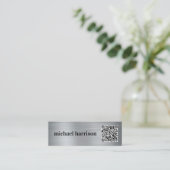 Minimal moderne Typografie QR Code Silver Mini Visitenkarte (Stehend Vorderseite)