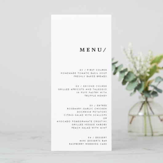 Minimal moderne Typografie Wedding Monogram Classi Menükarte (Stehend Vorderseite)