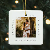 Minimal Moderne Verlobt & Merry 2 Foto Verlobung Keramikornament