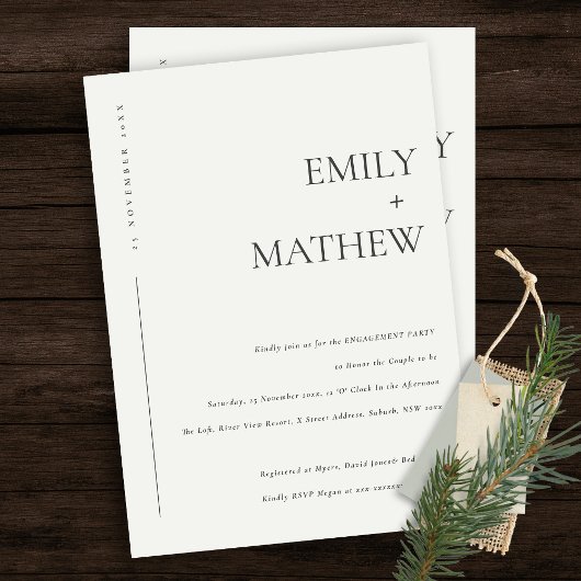 MINIMAL MODERNE VERLOBUNG DER SCHWARZEN UND WEISSE EINLADUNG