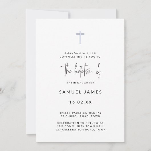 Minimal moderne Wasserfarbe Handgeschriebene blaue Einladung (Vorderseite)