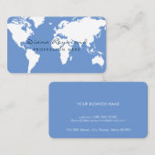 Minimal moderne Weltkarte auf blau Visitenkarte (Vorne/Hinten)