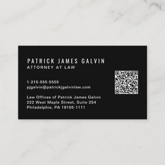Minimal moderner Beruflicher QR-Code schwarz Visitenkarte (Vorderseite)
