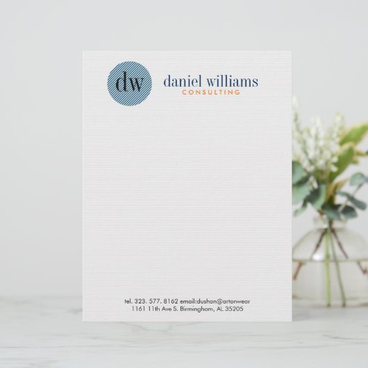 Minimal moderner blauer Kreis & weiß Briefkopf (Stehend Vorderseite)