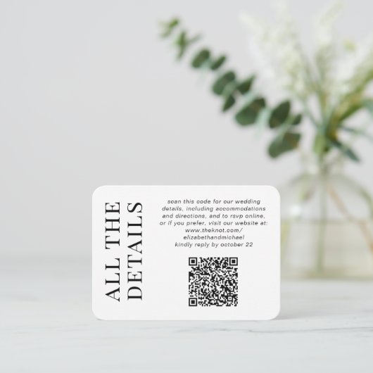 Minimal moderner Foto QR Code Hochzeitsdetails Begleitkarte (Stehend Vorderseite)