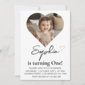 Minimal Moderner Kindergeburtstag Herzstück Foto Einladung (Vorderseite)