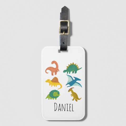 Minimal Moderner Niedlicher Cartoon Dinosaurier Na Gepäckanhänger (Vorderseite Vertikal)