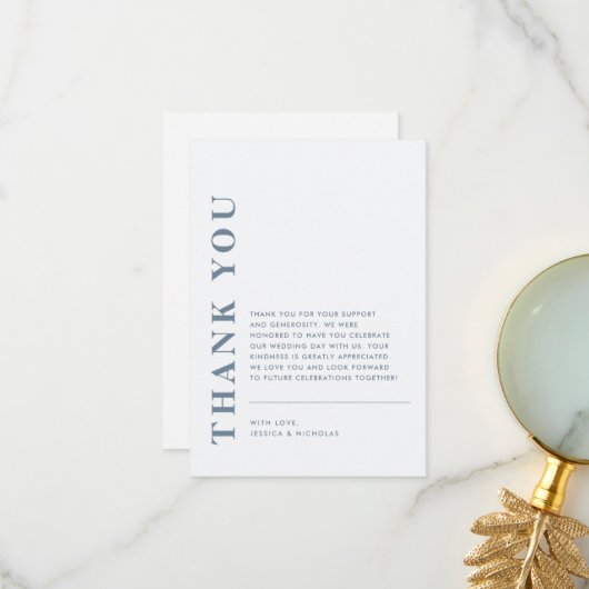 Minimal moderner QR Code Blau & Weiß Hochzeit Dankeskarte (Vorderseite/Rückseite Beispiel)