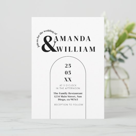 Minimal moderner QR Code Einfache Hochzeit Einladung (Stehend Vorderseite)