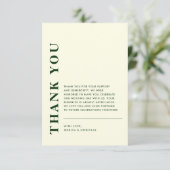 Minimal moderner QR-Code Elfenbein & Grüne Hochzei Dankeskarte (Stehend Vorderseite)