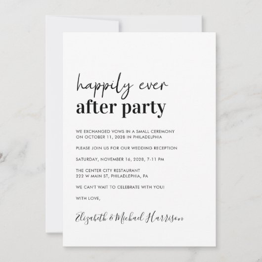 Minimal moderner QR-Code Hochzeitsempfang Ankündigung (Vorderseite)