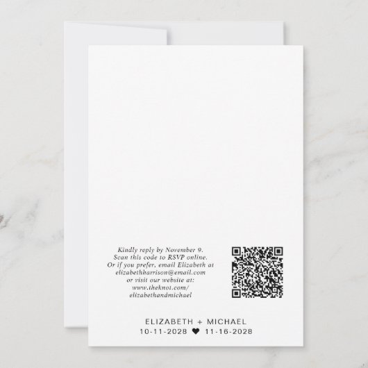 Minimal moderner QR-Code Hochzeitsempfang Ankündigung (Rückseite)