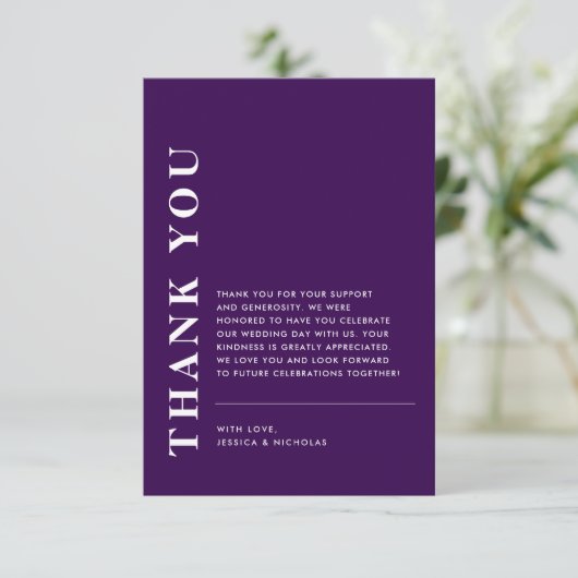 Minimal moderner QR-Code Lila Hochzeit Dankeskarte (Stehend Vorderseite)