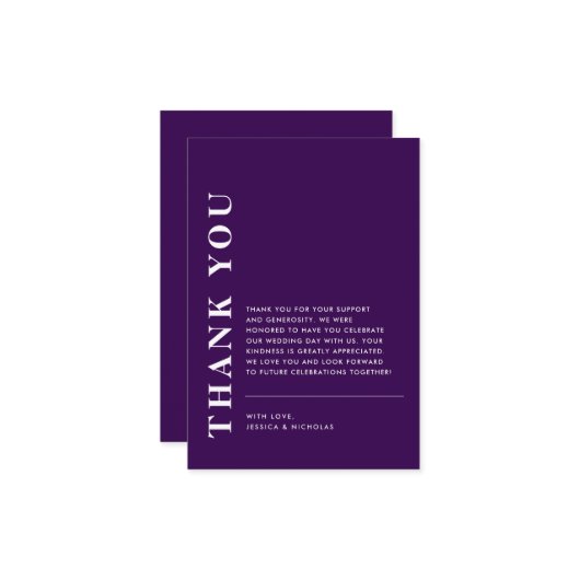 Minimal moderner QR-Code Lila Hochzeit Dankeskarte (Vorderseite/Rückseite Beispiel)