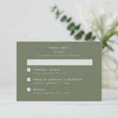 Minimal moderner Sage Green Wedding Multi-Event RSVP Karte (Stehend Vorderseite)