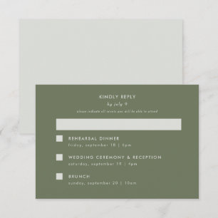 Minimal moderner Sage Green Wedding Multi-Event RSVP Karte