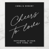 Minimal moderner Schwarz jubelt Liebe Hochzeit Weinetikett (Einzelnes Label)