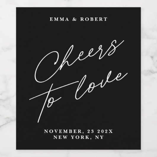 Minimal moderner Schwarz jubelt Liebe Hochzeit Weinetikett (Einzelnes Label)