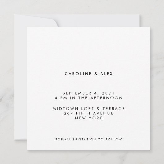 Minimal Modernes Art Déco Hochzeitstag Einladung (Rückseite)