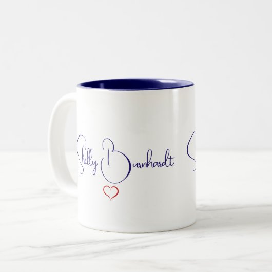 Minimal Modernes Drehbuch Personalisierter Name He Zweifarbige Tasse (Vorderseite Links)