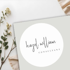 Minimal Modernes einfaches Schwarz-Weiß-Script Runder Aufkleber