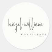 Minimal Modernes einfaches Schwarz-Weiß-Script Runder Aufkleber (Vorderseite)