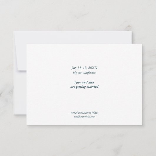 Minimal Modernes Foto Blue Ocean Wedding Weekend Save The Date (Rückseite)