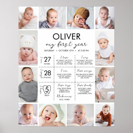 Minimal Modernes Foto - Meilenstein im ersten Jahr Poster (Vorne)