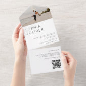 Minimal Modernes Foto & QR Code Hochzeit All In One Einladung (Abreißen)