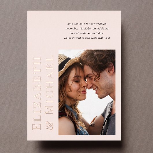 Minimal Modernes Foto Save the Date rosa Folieneinladung