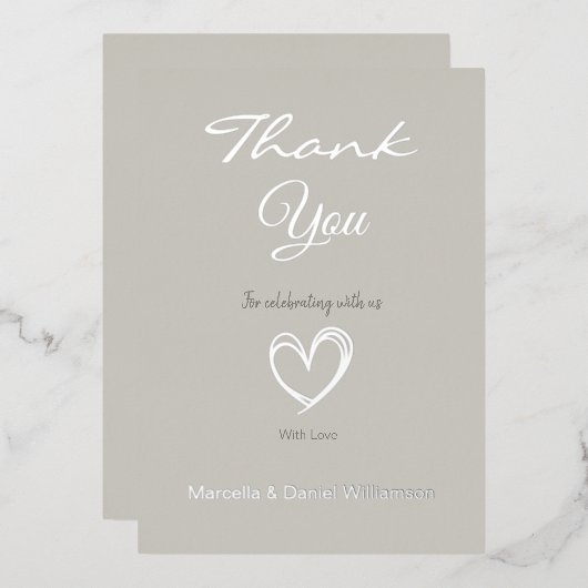 Minimal Modernes Herz und Skript Vielen Dank Folieneinladung (Vorderseite/Rückseite)