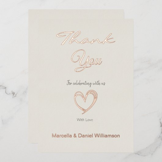 Minimal Modernes Herz und Skript Vielen Dank Folieneinladung (Vorderseite/Rückseite)