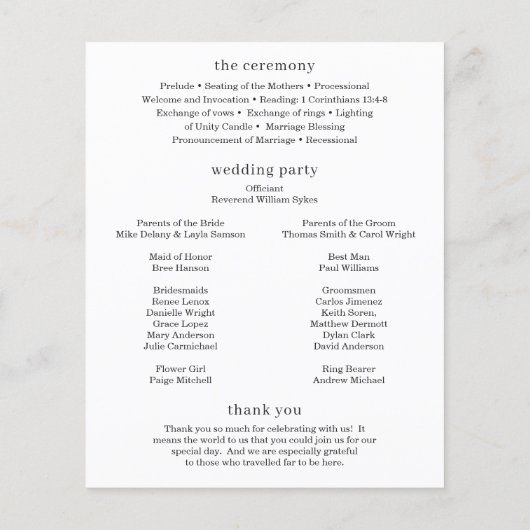 Minimal modernes Hochzeitsprogramm für Fotos (Hinten)