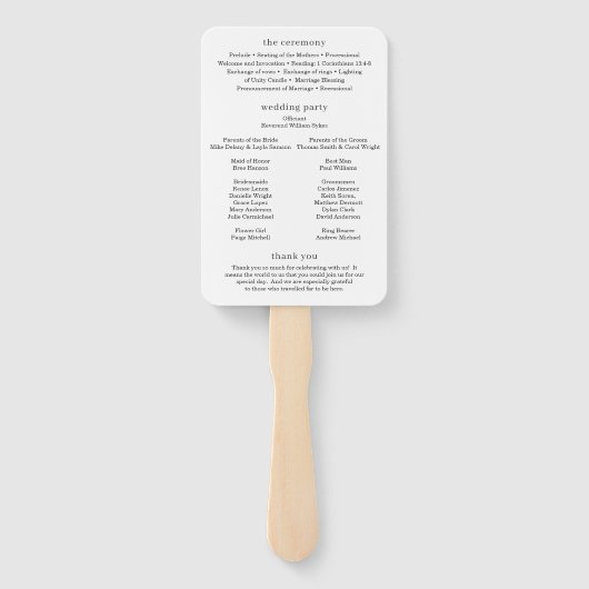 Minimal Modernes Hochzeitsprogramm für Fotos Fächer (Rückseite)