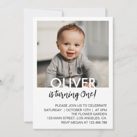 Minimal Modernes Kindergeburtstag Foto Einladung (Vorderseite)