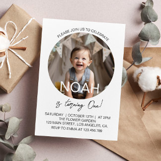 Minimal Modernes Kindergeburtstag Foto Einladung