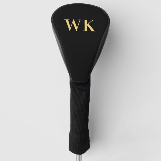 Minimal Modernes Monogramm Schwarzes Gold Golf Headcover (Vorderseite)